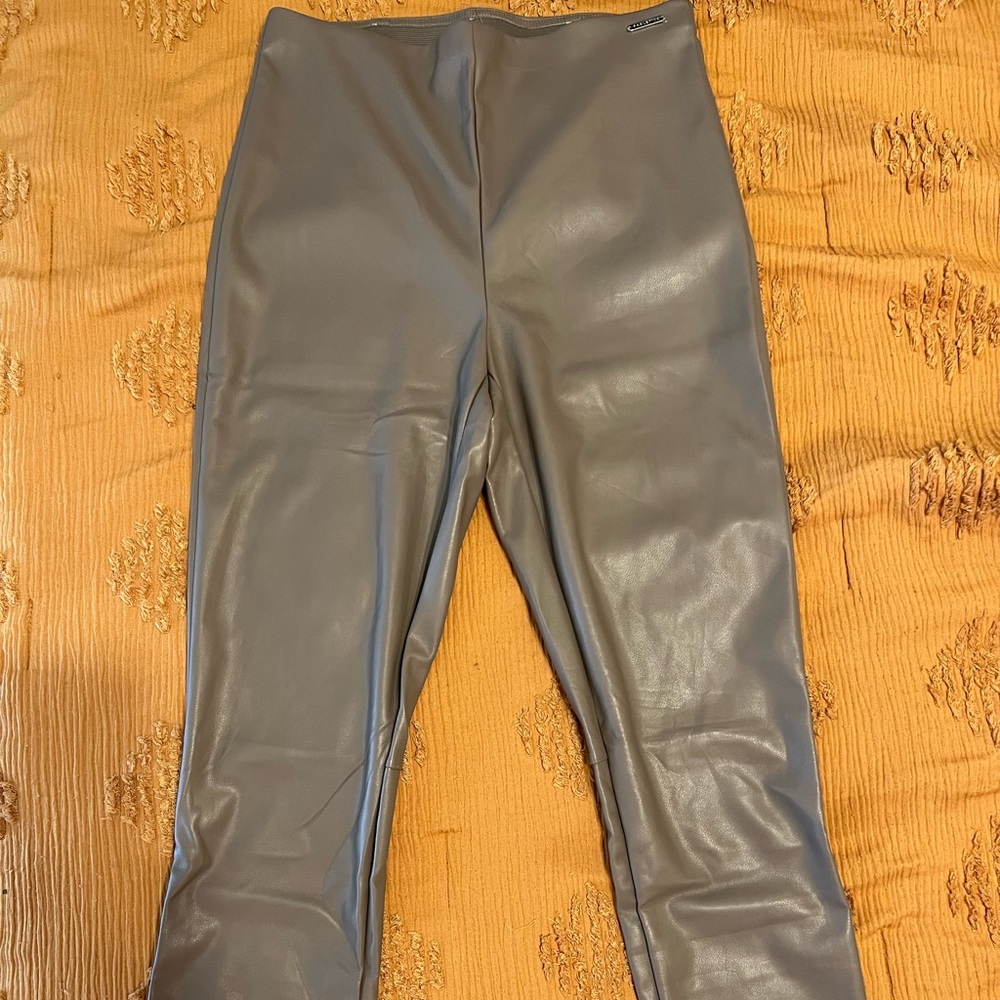 Fabletics vegan leather pull on leggings in the color smoke show